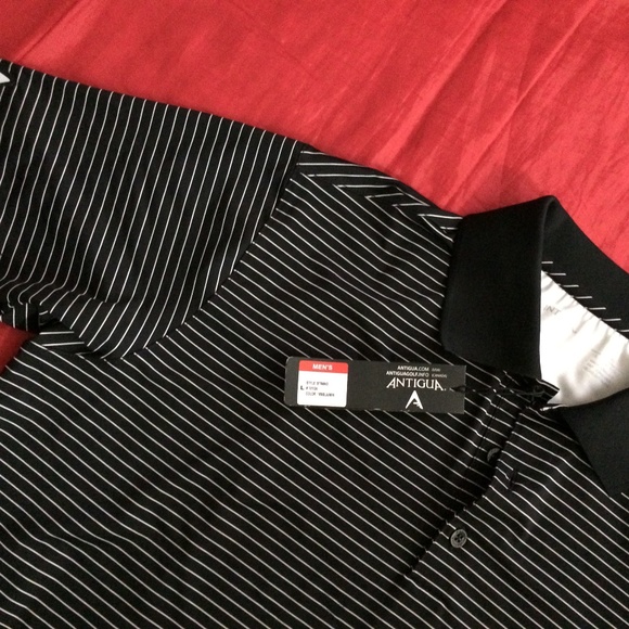 SOLD - Antigua Large Men's Polo Black Striped - Picture 2 of 6